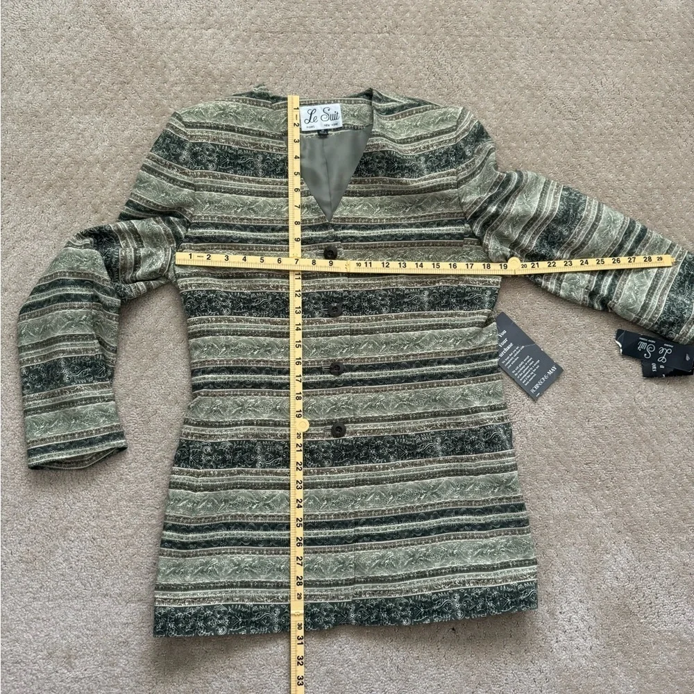 LE SUIT Women VintageGreen Striped Button Down Blazer Jacket w/Skirt-Sz 10 (NEW)